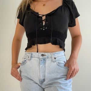 aeropostale ruffle lace-up top